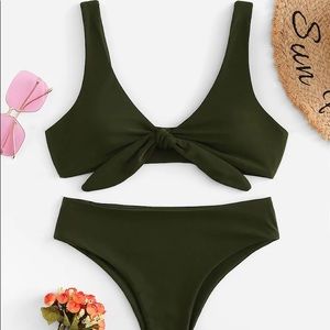NWOT Olive Green Knot Front Top and Panty
